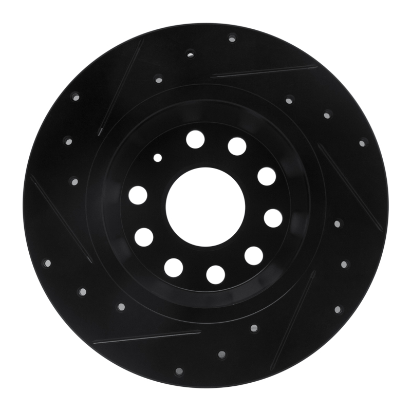 Audi A3 Brake Rotor (1) - Rear Right - R1 Concepts - Drilled & Slotted - Black - `05-`18